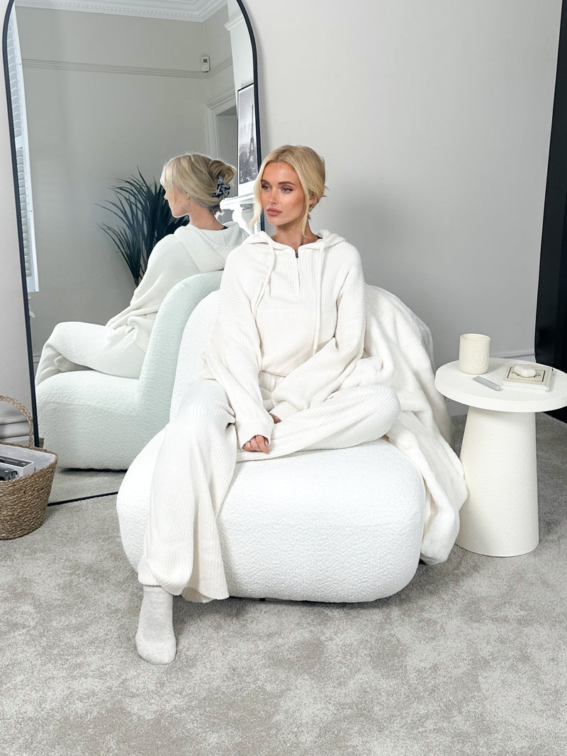 Zoey Ribbed Wide Leg Trousers - Off White