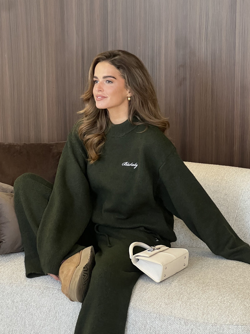Oversized Knitted Sweater - Dark Green