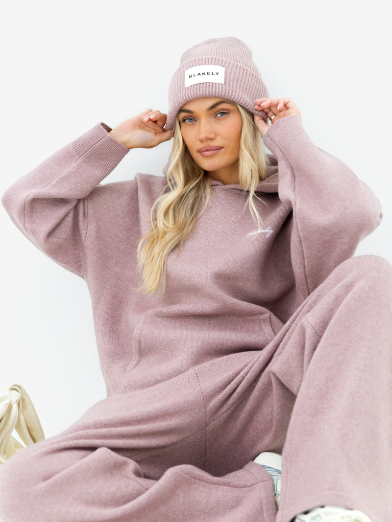 Label Knitted Beanie - Dusty Pink