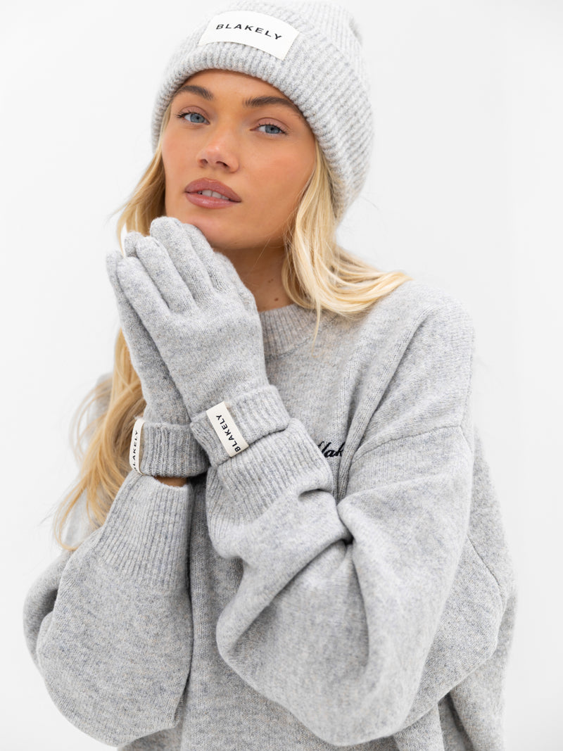 Label Knitted Beanie - Marl Grey