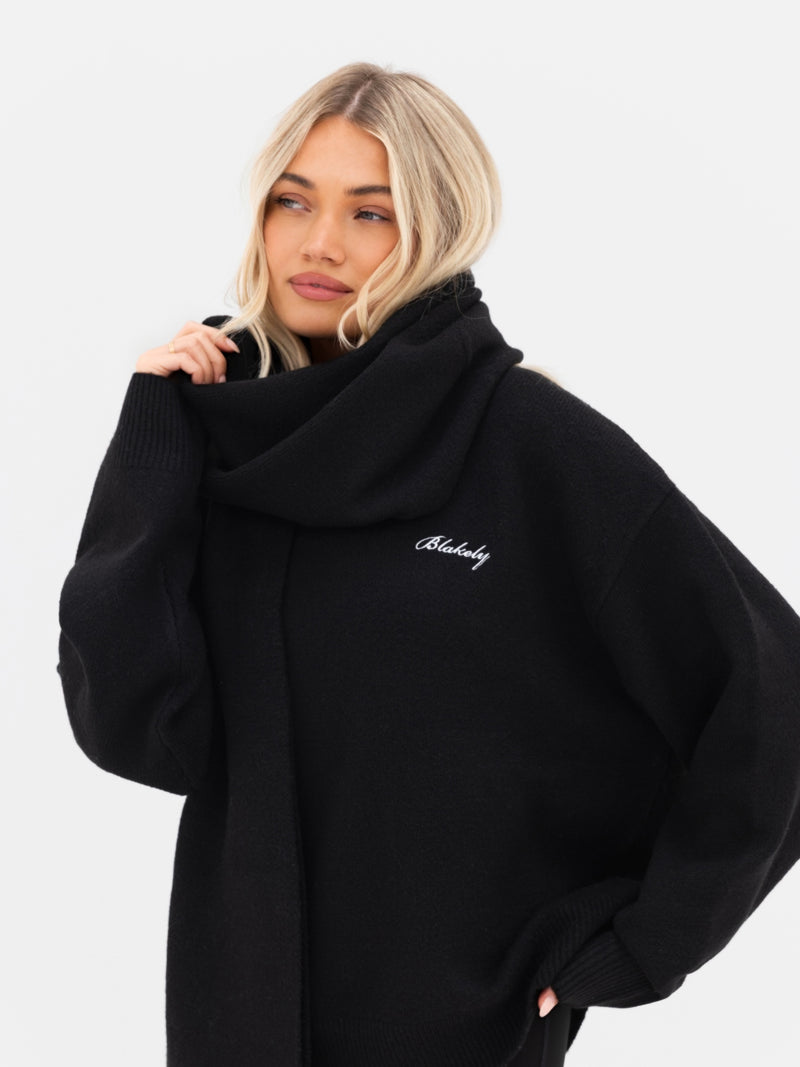 Label Knitted Scarf - Black