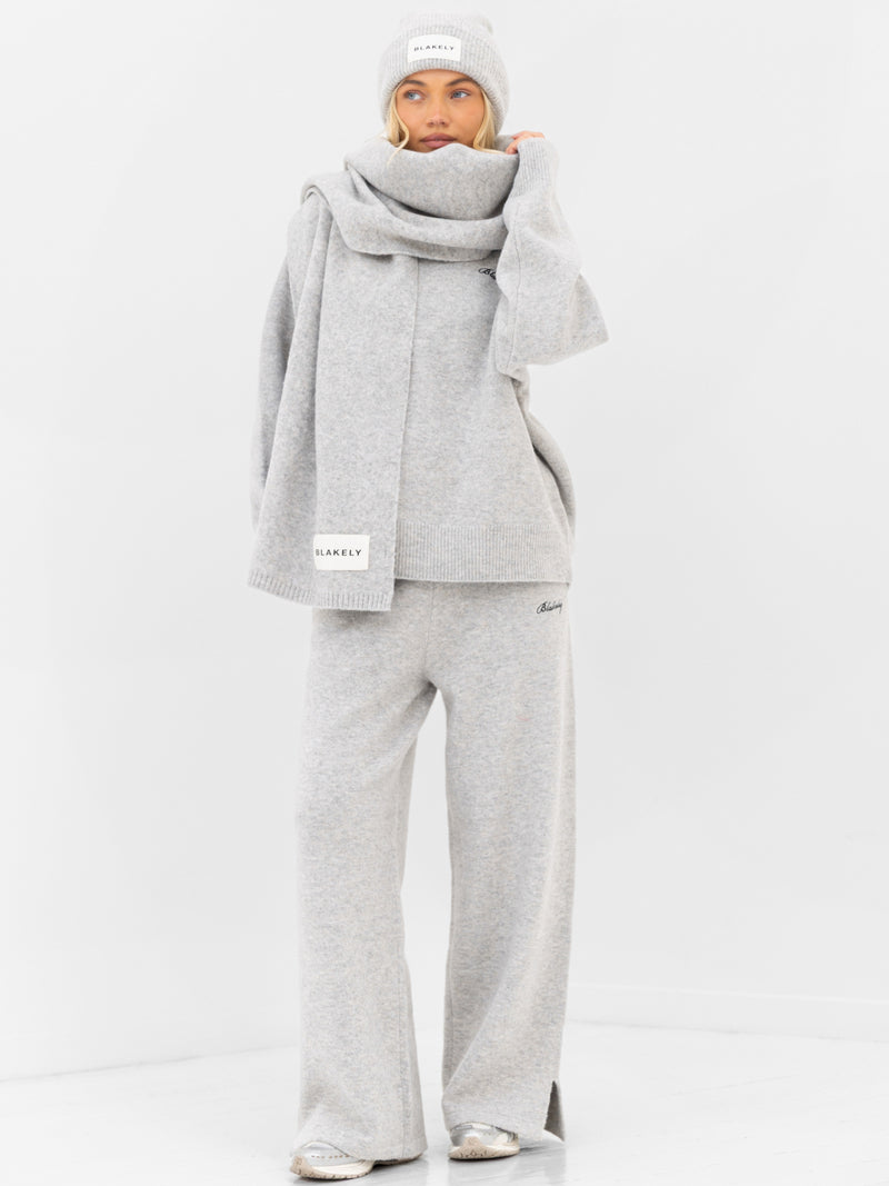 Label Knitted Scarf - Marl Grey