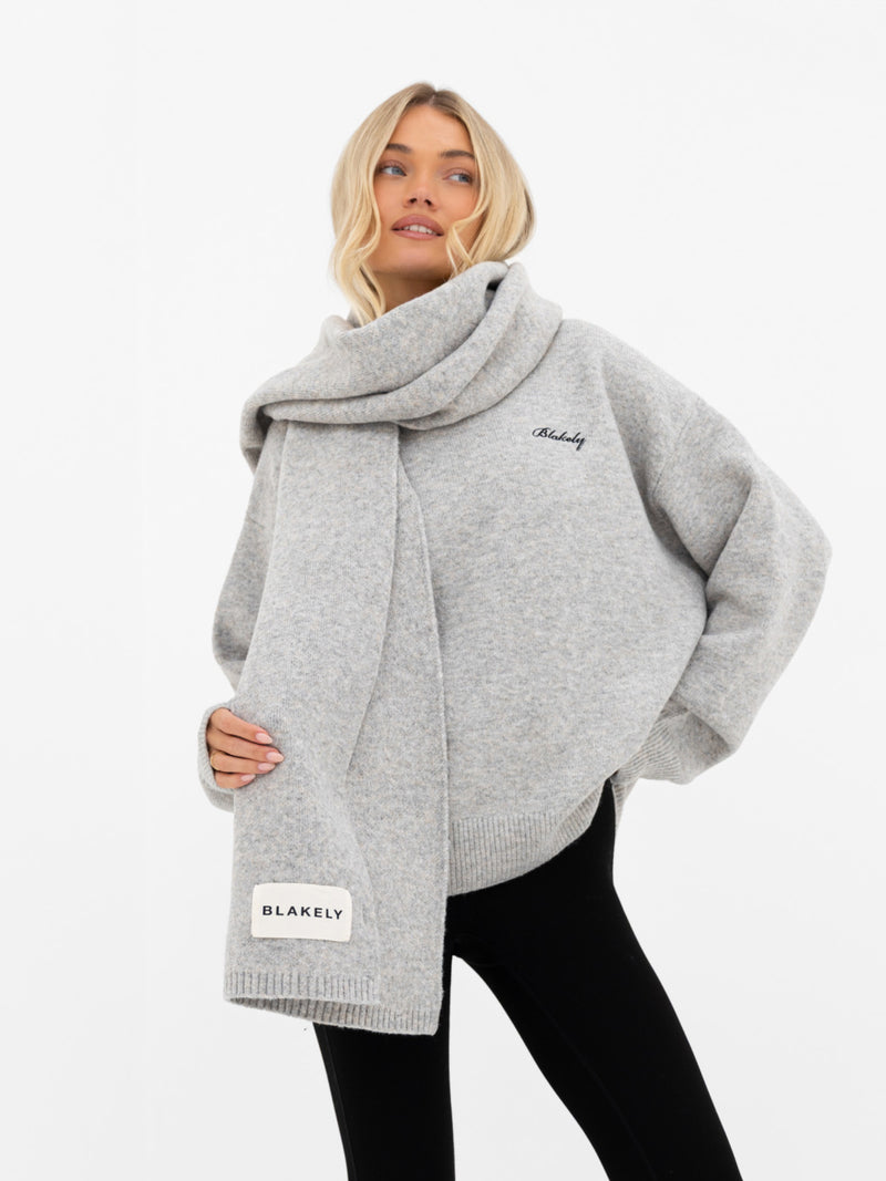 Label Knitted Scarf - Marl Grey