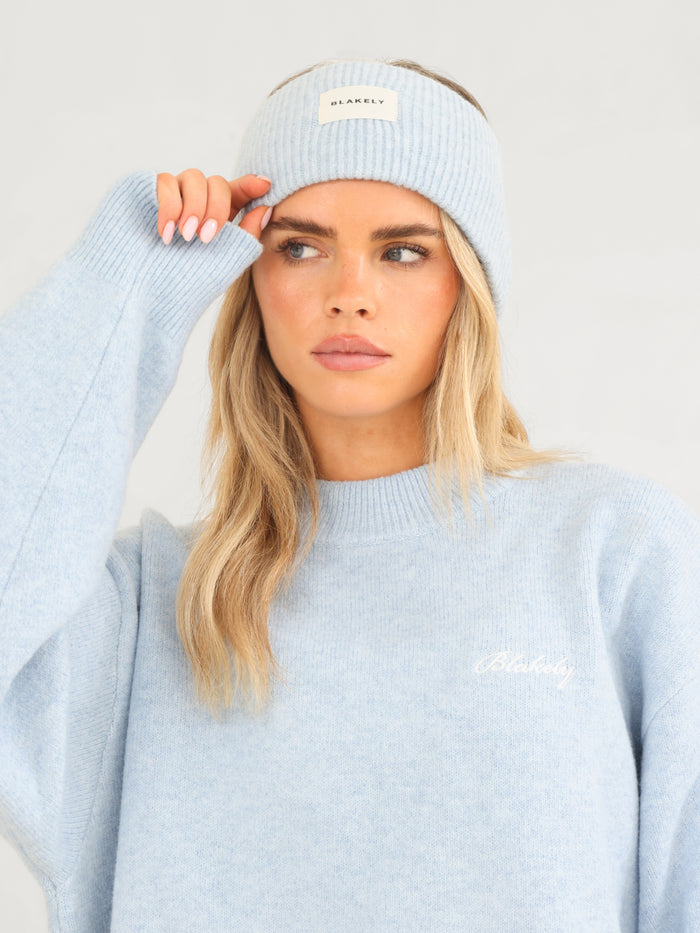 Label Knitted Headband -  Baby Blue