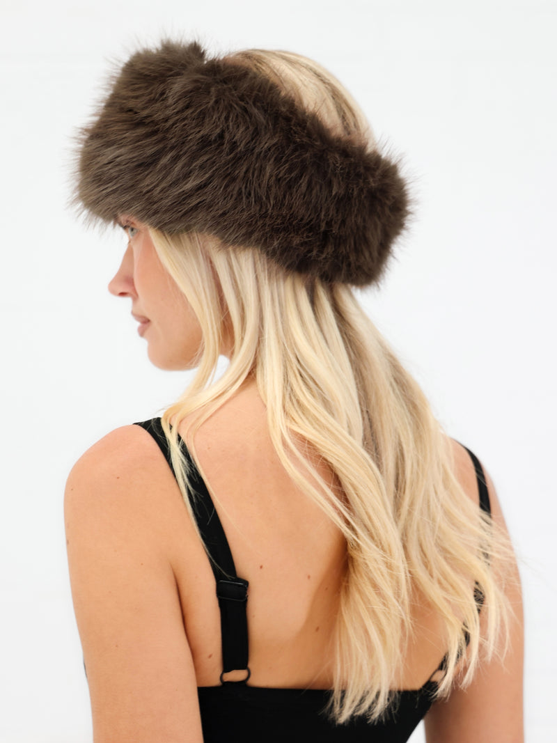 Gigi Faux Fur Headband - Dark Brown