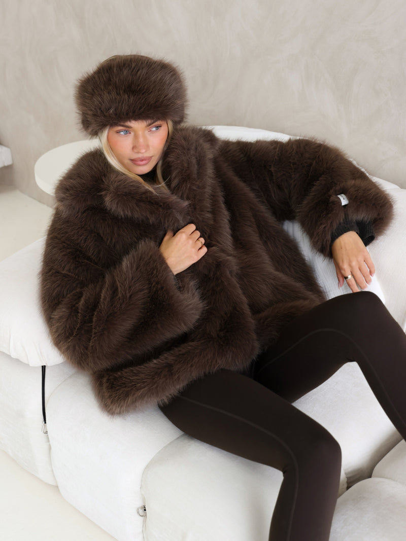 Gigi Faux Fur Headband - Dark Brown