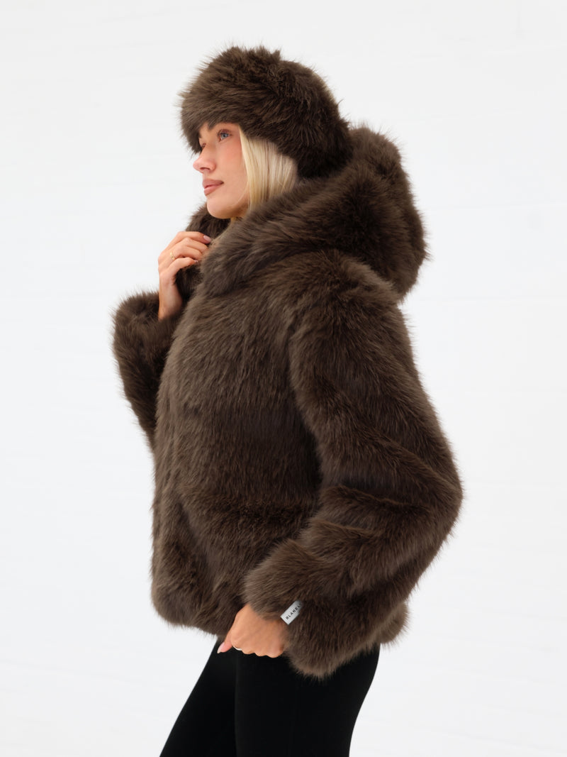 Gigi Faux Fur Headband - Dark Brown