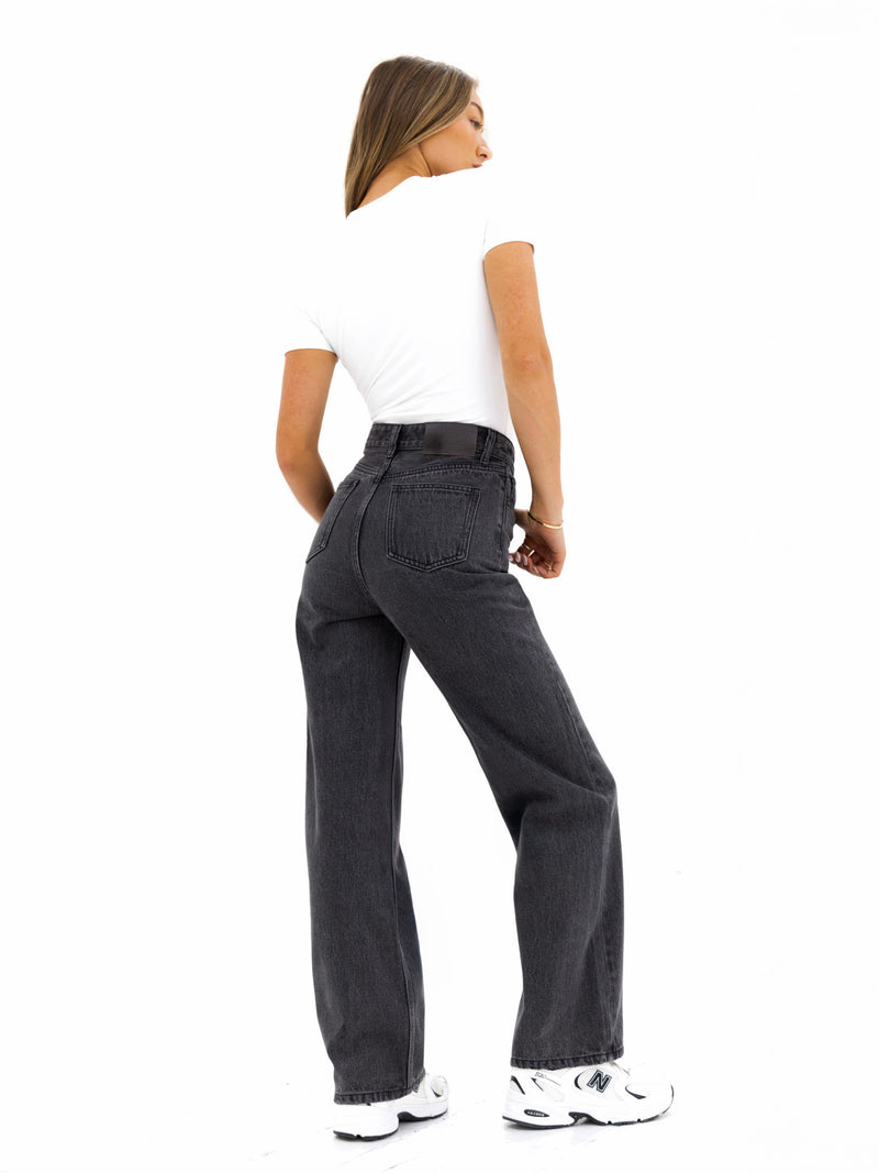 Blakely Wide Leg Jeans - Washed Black