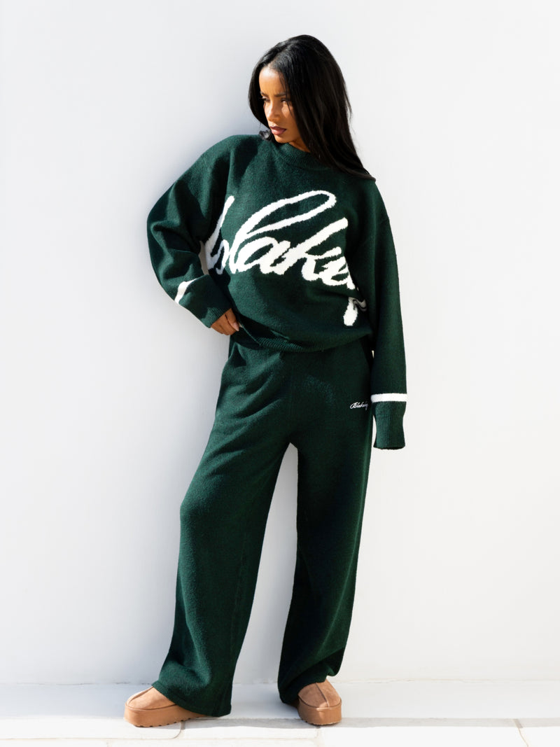 Margot Script Oversized Knitted Sweater - Emerald Green
