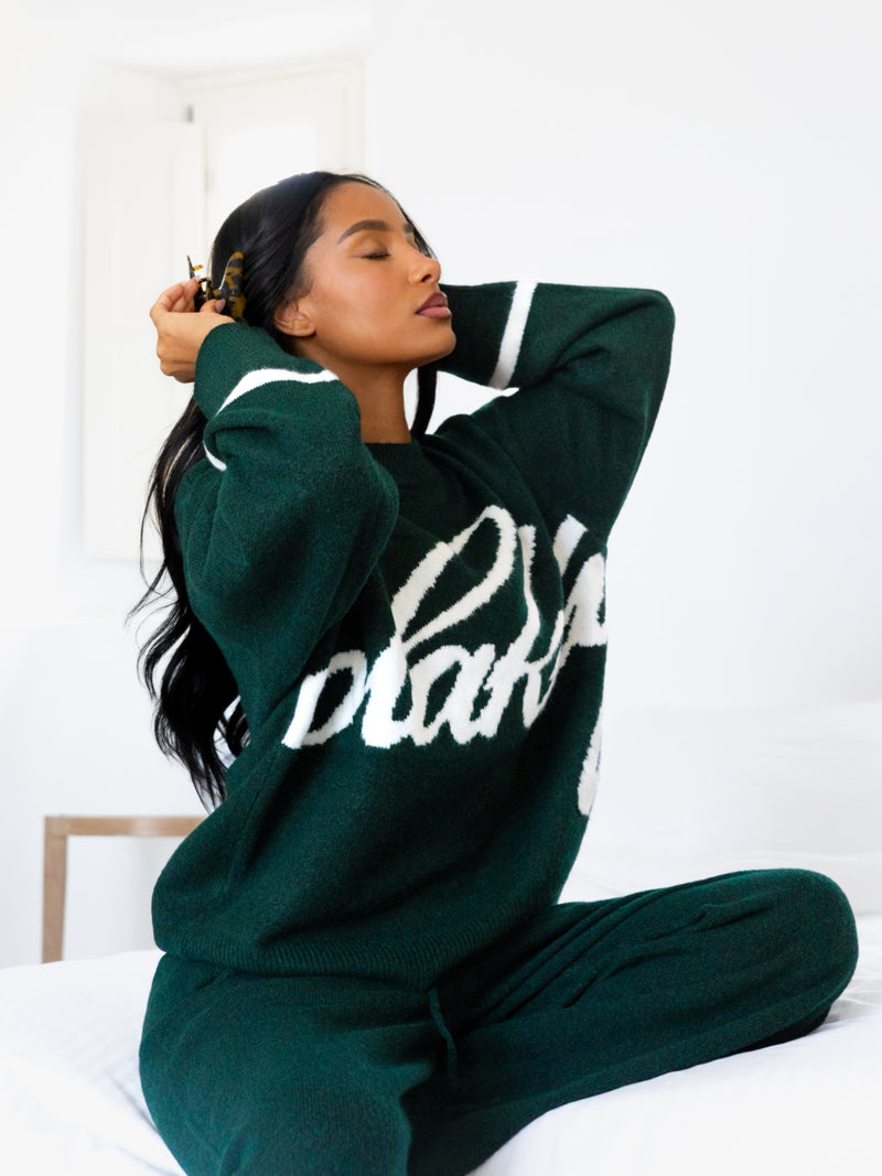 Margot Script Oversized Knitted Sweater - Emerald Green