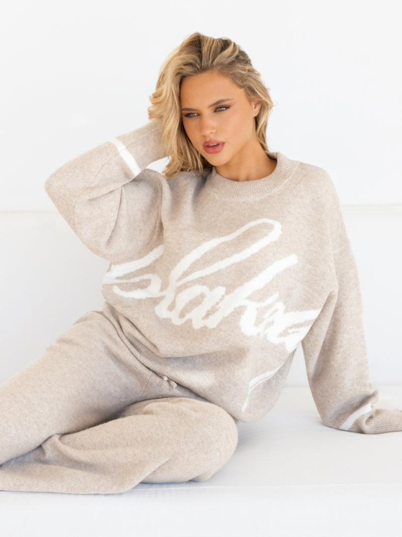 Margot Script Oversized Knitted Sweater - Toasted Taupe