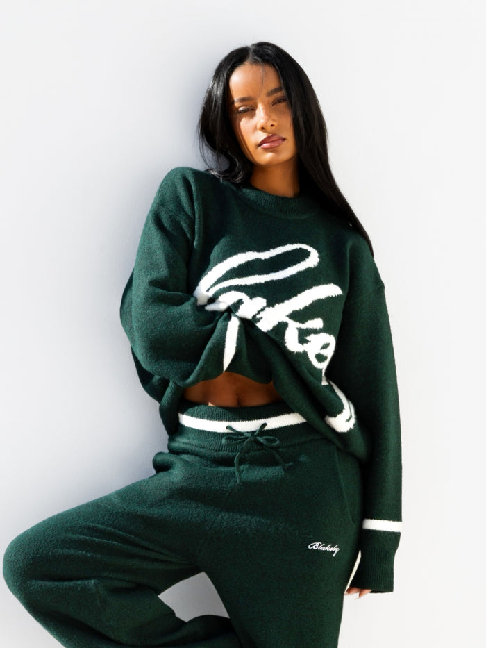 Margot Script Oversized Knitted Sweater - Emerald Green