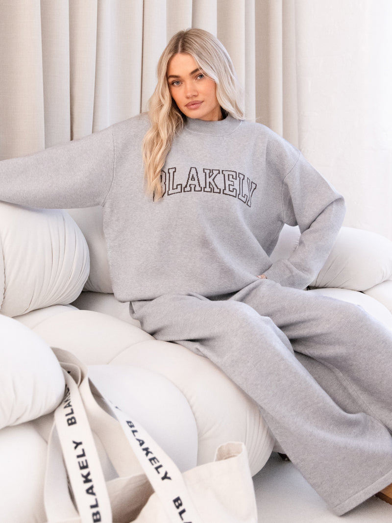 Varsity Oversized Knitted Sweater - Grey