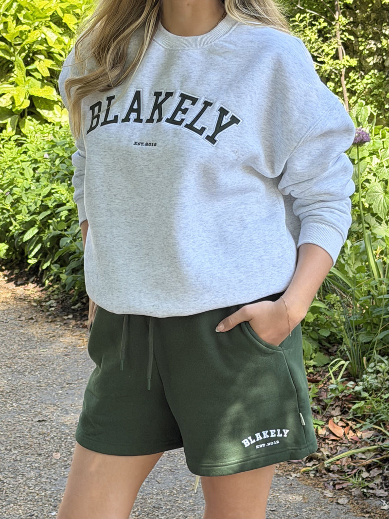 Varsity Oversized Sweater - Marl White & Deep Green